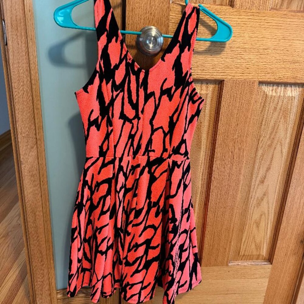 Neon Coral and Black Sleeveless Dress Size Small